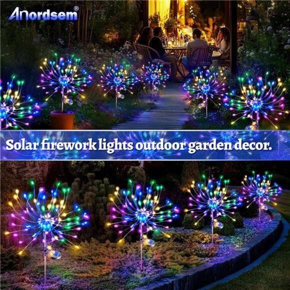 Solar Garden Lights Outdoor: Fairy Fireworks Light Waterproof Yard Decorations - Picture 4 of 7